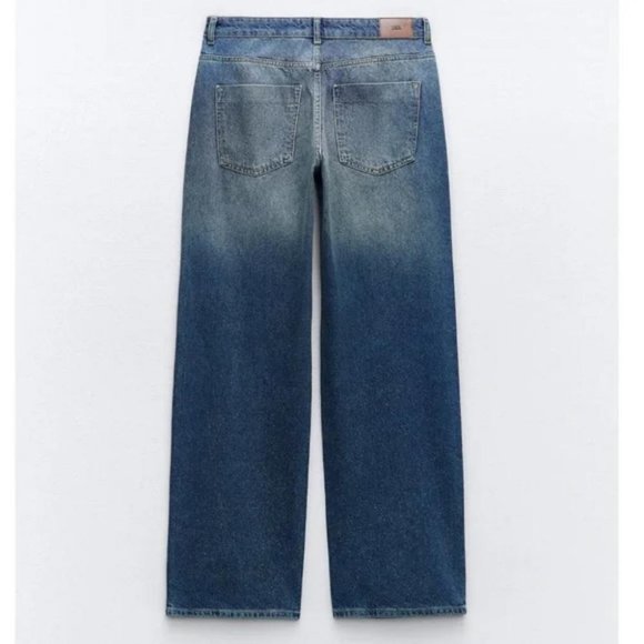 ZARA Z1975 MID WAIST WIDE LEG RHINESTONE JEANS - Picture 5 of 5
